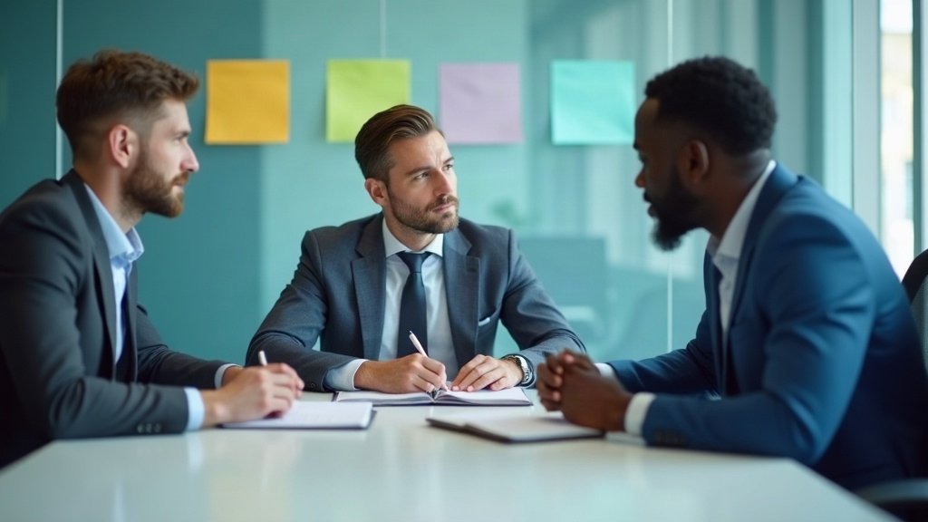 Consultant prenant des notes en réunion avec un client